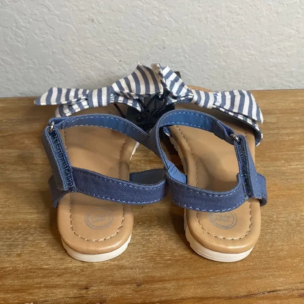 New Toddler Girl’s Casual White Blue Denim Large Bow Sandals Size 9